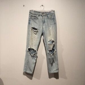Garage Distressed Light Wash Straight Leg Jeans